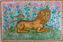 Лев в розовом саду.